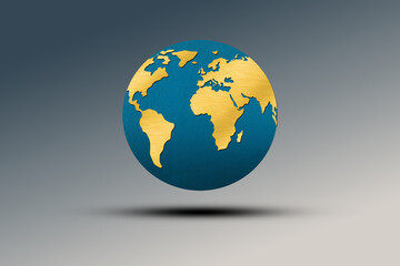 Fototapeta premium 3D illustration of golden globe of the Earth planet from particulars on dark background, wallpaper of Atlantic ocean view earth globe 