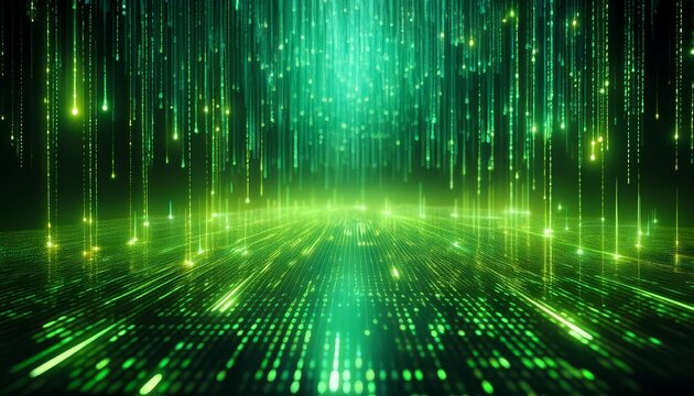 green binary code rain with glowing retro digital screen aesthetic