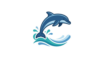 Fototapeta premium Stylized blue dolphin jumping out of ocean waves illustration.