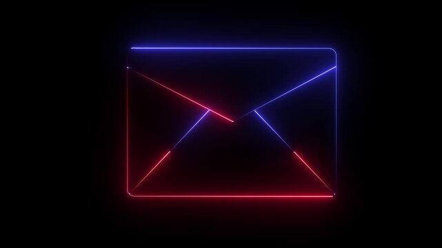 Neon envelope glowing with red and blue light animation for digital communication and email marketing concepts