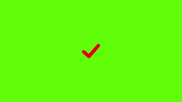 Animated red checkmark on green background, for user interface, and task completion, feedback tick animation.