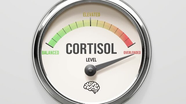Cortisol - cortisol level at maximum. High and rising values of cortisol. Meter needle reaching overloaded levels. Cortisol values off the charts. (No AI, made by humans for humans).