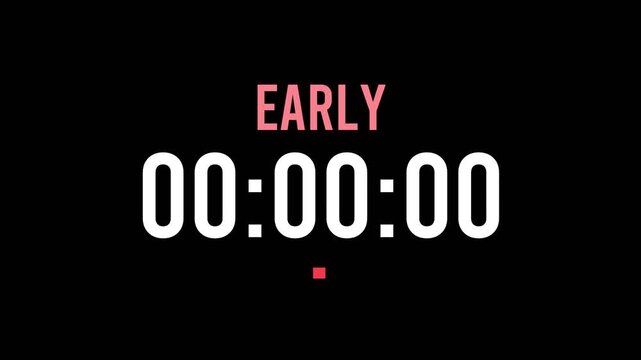 Early is about to happen soon. Upcoming early, approaching in the near future. Early almost here, in a short time - a countdown timer counting seconds the this event.