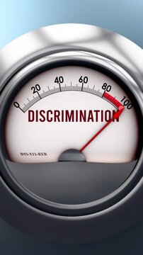 discrimination meter that is hitting a full scale, showing a very high level of xxx, overload of it, too much of it. Maximum value, off the charts.