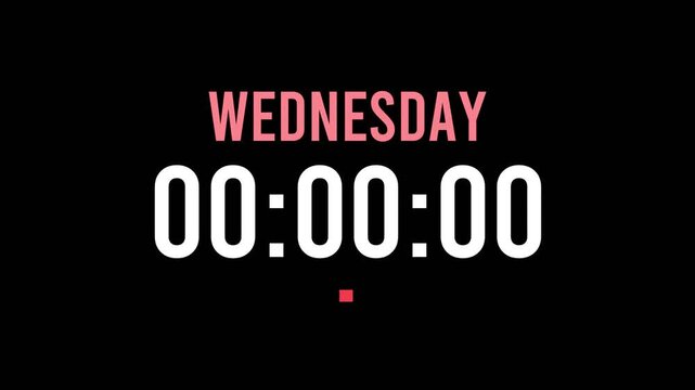Wednesday is about to happen soon. Upcoming wednesday, approaching in the near future. Wednesday almost here, in a short time - a countdown timer counting seconds the this event.