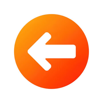 Orange circle icon with white left arrow symbol isolated on transparent background