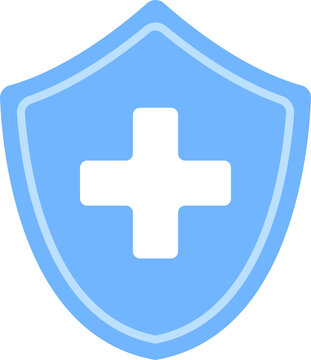 Blue shield with white medical cross sign icon