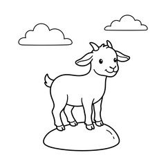 Fototapeta premium A delightful coloring page featuring a cute goat standing on a hill with fluffy clouds above
