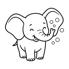 A delightful coloring page featuring a charming baby elephant blowing bubbles for children to enjoy