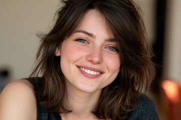 Naklejka premium Close-up portrait of a happy woman with a bright smile