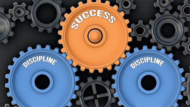 Discipline powers success. It's the driving force that turn Success into reality. Discipline sets success in motion. Engine gears metaphor. Made for humans by humans, no AI
