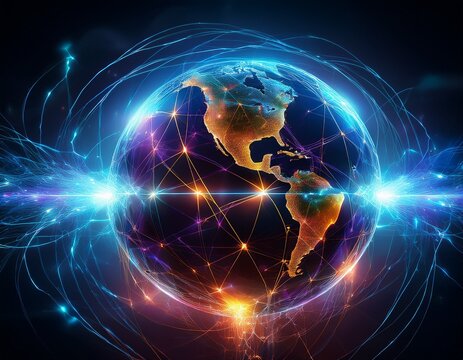 electric globe network with lightning sparks