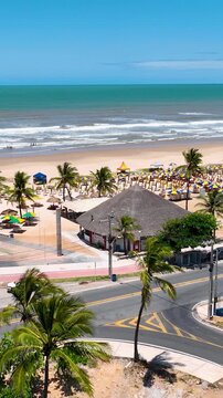 Aruana Beach In Aracaju Sergipe Brazil. Bird Eye View Of A Amazing Coastal Beach In The Summer Holiday. Summer Backgrounds. Bay Water Landscape. Aracaju Sergipe.