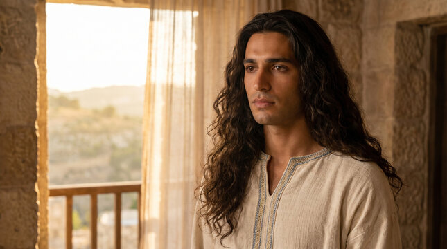 Biblical portrait of Absalom, son of King David, a man of perfect and flawless beauty