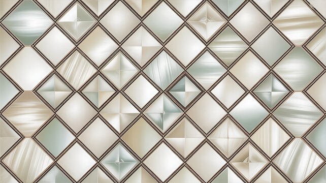 Elegant mother-of-pearl inspired geometric tile pattern with soft white, cream, and silver tones creating a luxurious abstract background. 