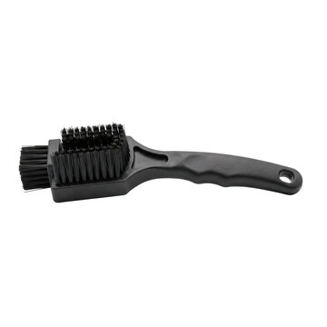 Black double-headed cleaning brush with ergonomic handle for detailed scrubbing tasks