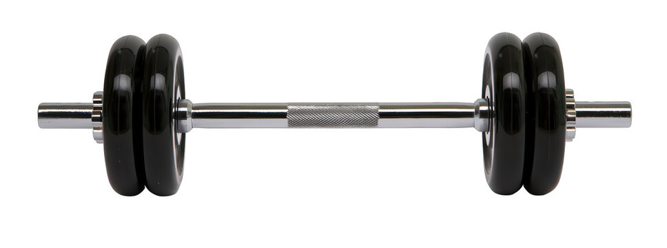 Single black and chrome dumbbell barbell weightlifting equipment isolated on white background
