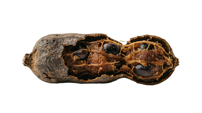 Studio Shot Of Dried Tamarind Pod Section Isolated On Solid White Background