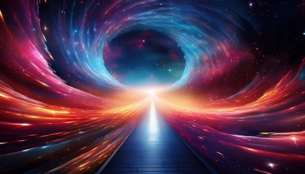 cosmic pathway unfolding before swirling vortex of light speed hyperspace celestial journey hyperspace