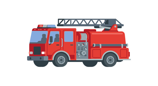 Red Fire Engine Truck with Extended Ladder for Emergency Services.