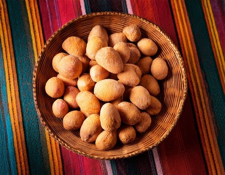 freeze dried potato chuno on traditional textile in the andes