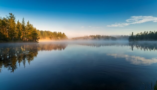 silent morning mist lingers on calm lake surface serene calm