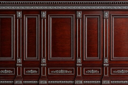 Mahogany and silver modern classic wall paneling, 3D wallpaper sticker or wall sticker with ornate frames