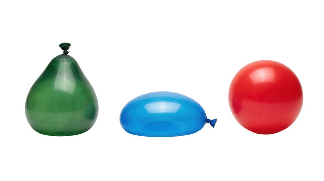 Vibrant collection of inflated balloons featuring diverse shapes and sizes set against a clear background