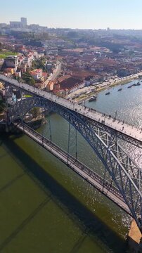 Dom luis i bridge crossing the douro river in porto, portugal