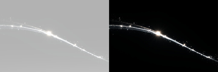 Magic glitter wave with white sparkling stars, luminous curved trail, shimmering dust particles, bright stardust and flowing light swirl effect © Вадим Мартишко