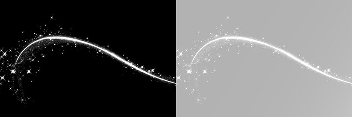 Bright stardust trail with sparkling white glitter, curved glowing wave, shimmering stars, magic dust particles and elegant light sweep effect © Вадим Мартишко