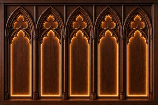 Walnut shadow minimal gothic arch wall paneling, 3D wallpaper sticker or wall sticker with pointed arches