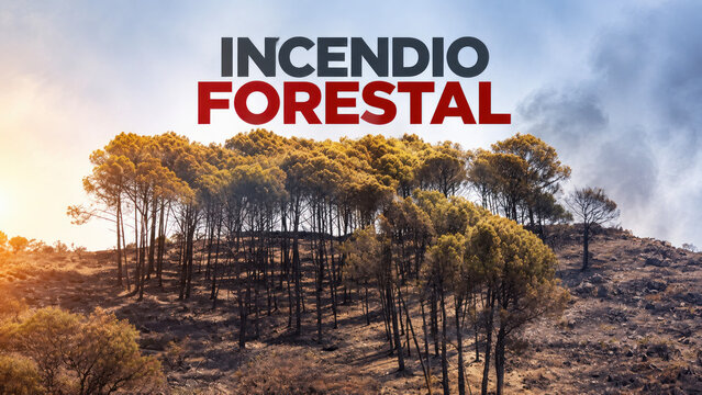 Forest Fire Aftermath, Burned Trees and Devastated Landscape