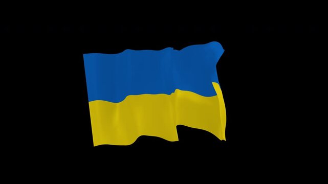 Unfurled Fabric Ukraine National Flag Loop Alpha Channel