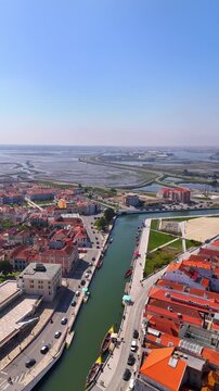 Aerial view of aveiro cityscape and canals in portugal