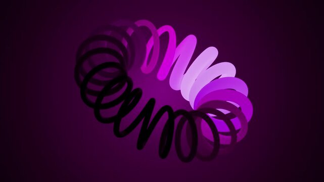 Pink neon gradient flowing along a spiral helix. Seamless loop animation with soft color morphing. 3d render motion.