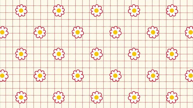 Cute Retro Daisy Flower Grid Pattern Looping Video Background Vector
