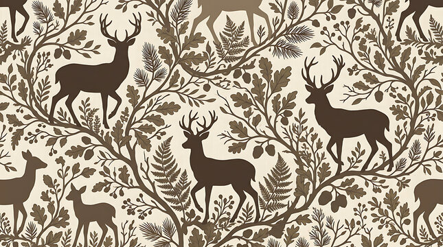 Vintage deer and sheep pattern illustration
