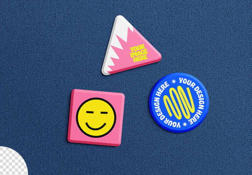 Pin Badge Button Mockup Set Flatlay Isolated