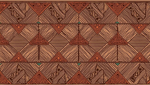 ethnic ikat seamless pattern with geometric motifs on brown backdrop