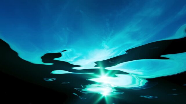Looped underwater wave animation with sunlight shining through moving blue water. Seamless ocean background for marine, nature, and calming visual projects. 3D render motion.
