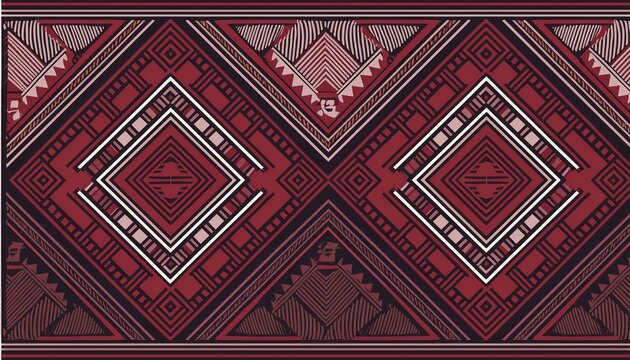 traditional ethnic tribal geometric pattern in burgundy and black