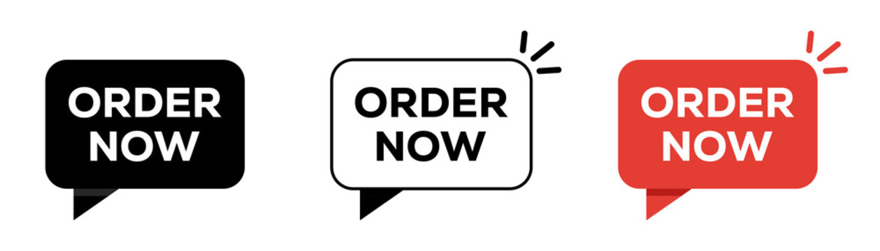 Black White and Red Order Now Promotional Label Set Isolated on Transparent Background