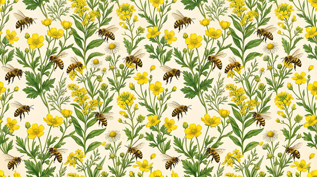 Colorful floral pattern with flowers and leaves