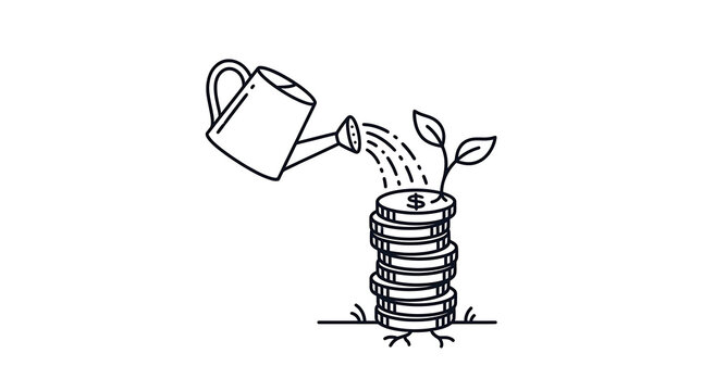 Hand planting eco-friendly coin stack with green leaf sprout for sustainable finance growth