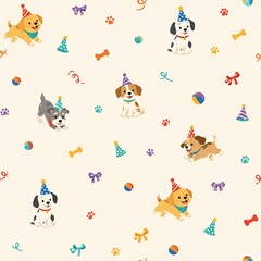 Fototapeta premium Cute Puppies Birthday Party Seamless Pattern for Kids