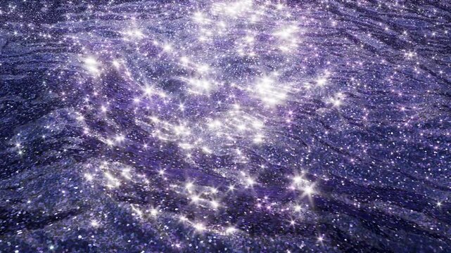 Sparkling glitter waves shimmer across a dark blue surface. Seamless loop for luxury backgrounds, festive promos, and motion design. 3d render motion.