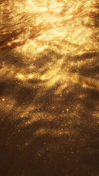 Looped vertical animation of glowing golden water waves with sparkling reflections. Elegant liquid motion background for luxury, abstract, and premium design themes. 3D render motion.