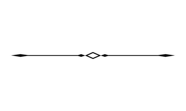 Simple black decorative divider line with central diamond shape and pointed ends elegant design element for text separation page breaks or subtle accents in documents and web interfaces.