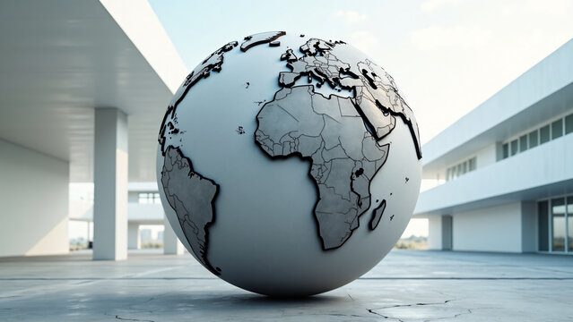 Concrete Globe with Carbon Emissions and Urban Development
